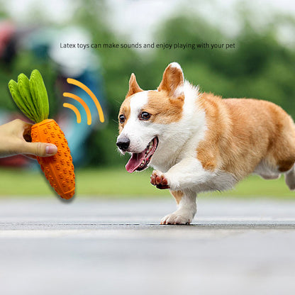 Carrot Dog Chew Toy – Durable Rubber Squeaky & Toothbrush Toy for Bored Pups