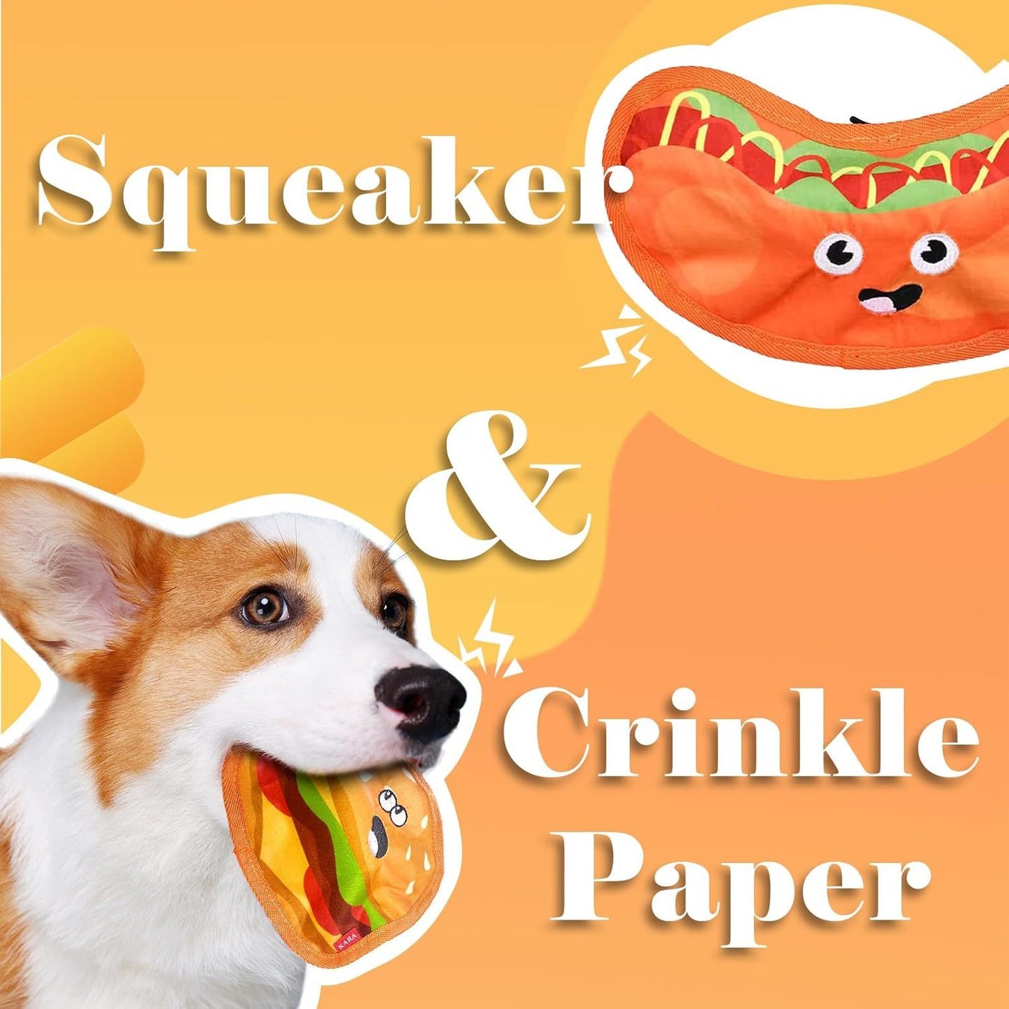 Crinkle Dog Toys Squeaky Dog Toys No Stuffing Dog Toys Durable Interactive Dog Chew Toys For Puppy Small Medium Large Dogs Hamburger