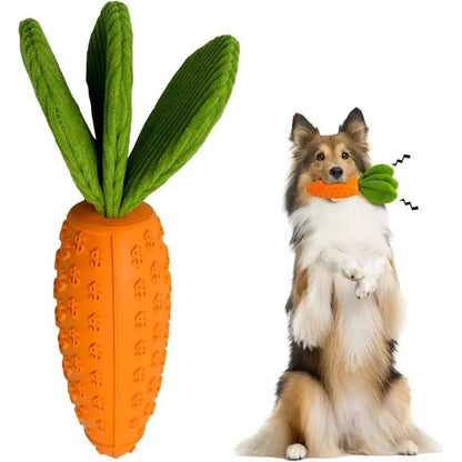 Carrot Dog Chew Toy – Durable Rubber Squeaky & Toothbrush Toy for Bored Pups