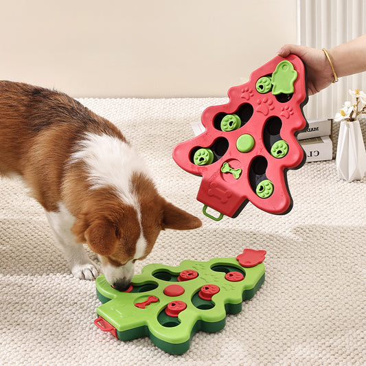 Interactive Dog Puzzle Toys Christmas Tree Dog Slow Food Bowl Funny Pet Training Toy For Dogs Cats Non-slip Dog Bowl