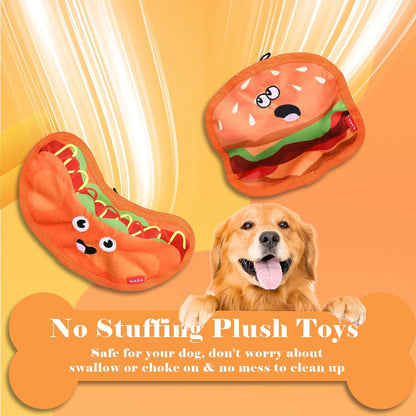 Crinkle Dog Toys Squeaky Dog Toys No Stuffing Dog Toys Durable Interactive Dog Chew Toys For Puppy Small Medium Large Dogs Hamburger